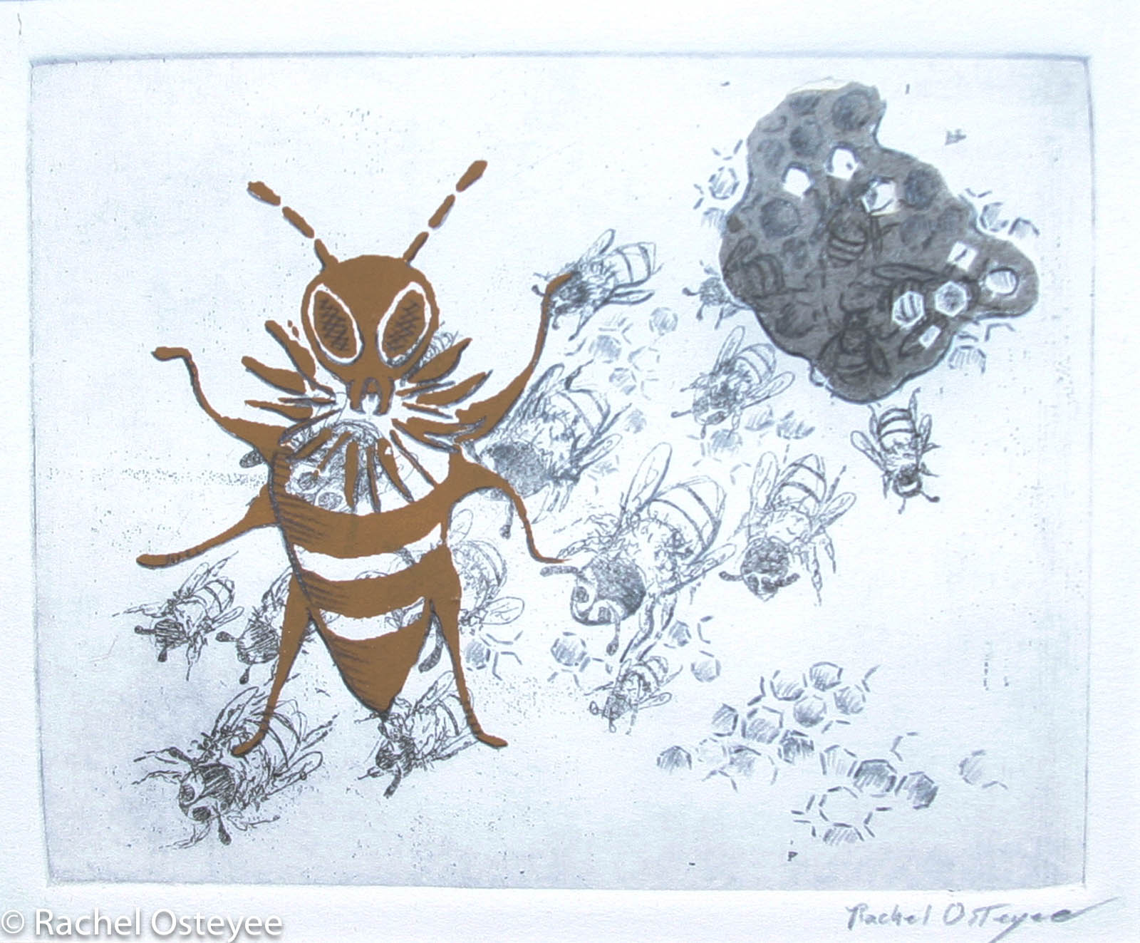 Bee (5" x 4", Etching and Serigraphy)